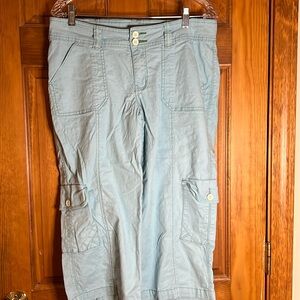 Women’s Worn Jeans Brand Linen Cotton Spandex Capris In Aqua/Turquoise Size 14
